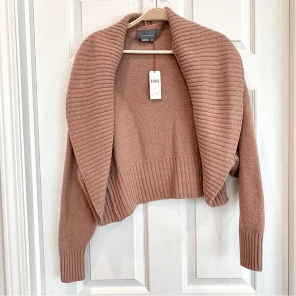 🩷 Anthropologie Dusty Rose Pink Open Front Wide Collar Copley Cardigan XS/S - Picture 2 of 13
